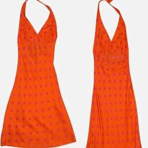1990s Alice & Trixie New York slip on backless orange and hot pink halter dress